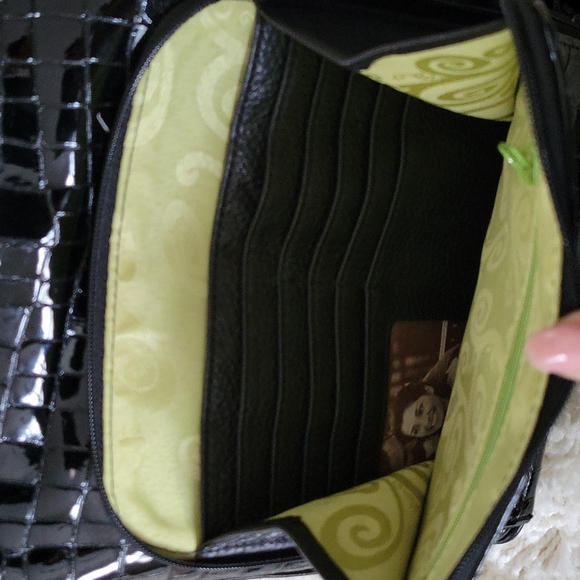 Brighton Black Patent Embossed Croc Sonny Shoulder Bag with Organizer - Picture 10 of 13